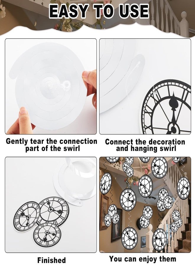 Oitnlaughter 60Pcs Wonderland Clock Hanging Swirls Wonderland Tea Birthday Party Decorations Curious Clock Ceiling Streamers Fairytale Themed Hanging Decorations for Birthday Baby Shower Tea Party Supplies - Image 4